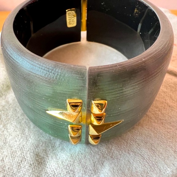 ALEXIS BITTAR GREEN GOLD STUDS WIDE BANGLE CUFF BRACELET BRAND NEW SAKS FIFTH AV - Picture 8 of 16